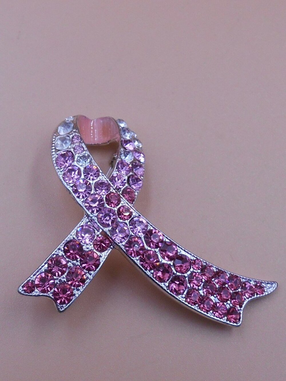 VINTAGE NAPIER PINK RHINESTONE BREAST CANCER RIBBON PIN BROOCH MARKED